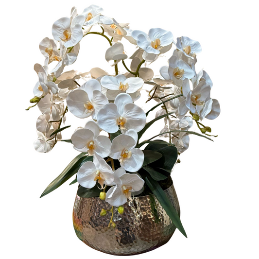 Arranjo de orquídea toque real com vaso de alumínio